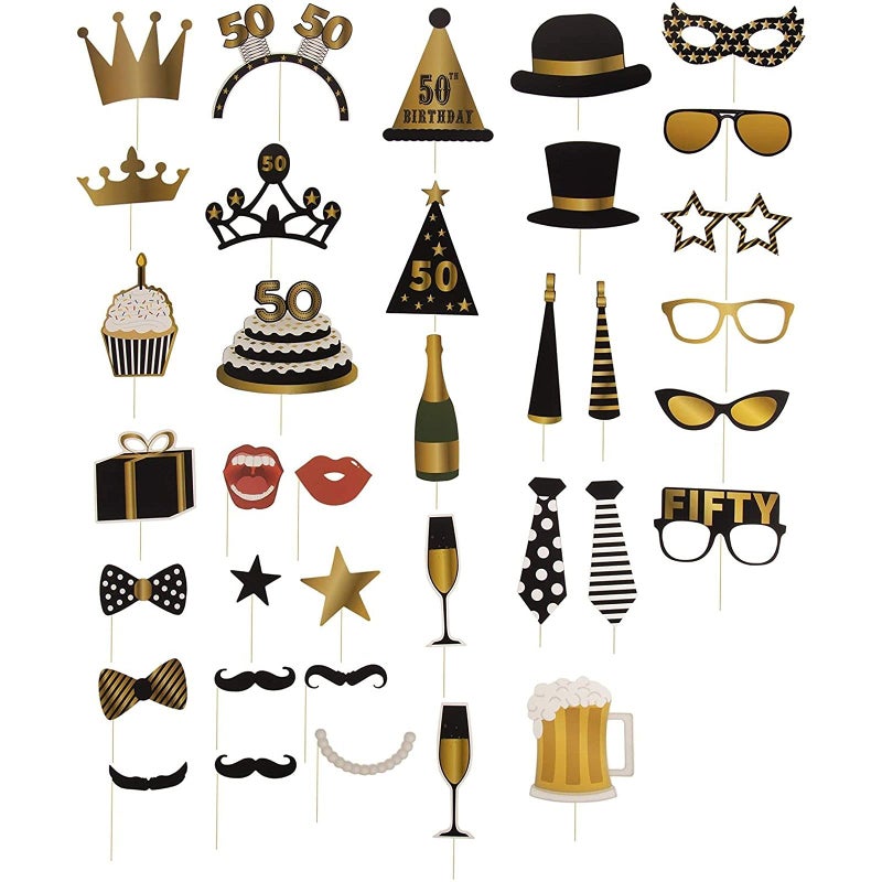 Blue Panda 50th Birthday Props for Women - 60-Pack Black & Gold Cardstock - Selfie Photo Booth Props for 50th Birthday - Image 5